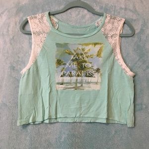 Light Teal Crop top with Lace accents
